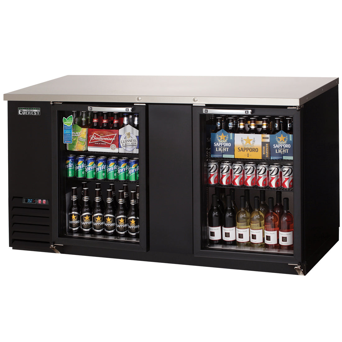 Everest  EBB69G-24 68" Black Two Section Glass Door Back Bar Cooler - 20 Cu. Ft.