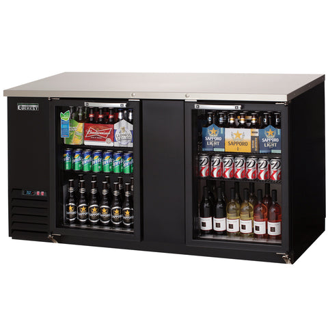 Everest  EBB69G-24 68" Black Two Section Glass Door Back Bar Cooler - 20 Cu. Ft.