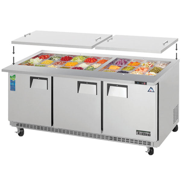 Everest EOTP3 71-1/8" Three Section Back Mount Open Top Prep Table 19 Cu Ft