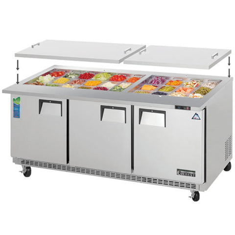 Everest EOTP3 71-1/8" Three Section Back Mount Open Top Prep Table 19 Cu Ft