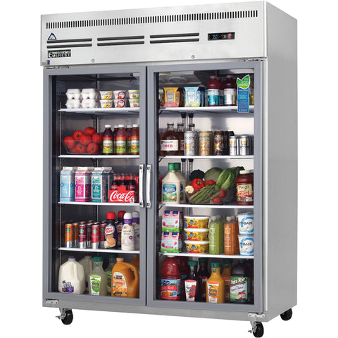 Everest ESGWR2 59 Inch Two Section Glass Door Upright Reach-In Refrigerator 55 Cubic Feet