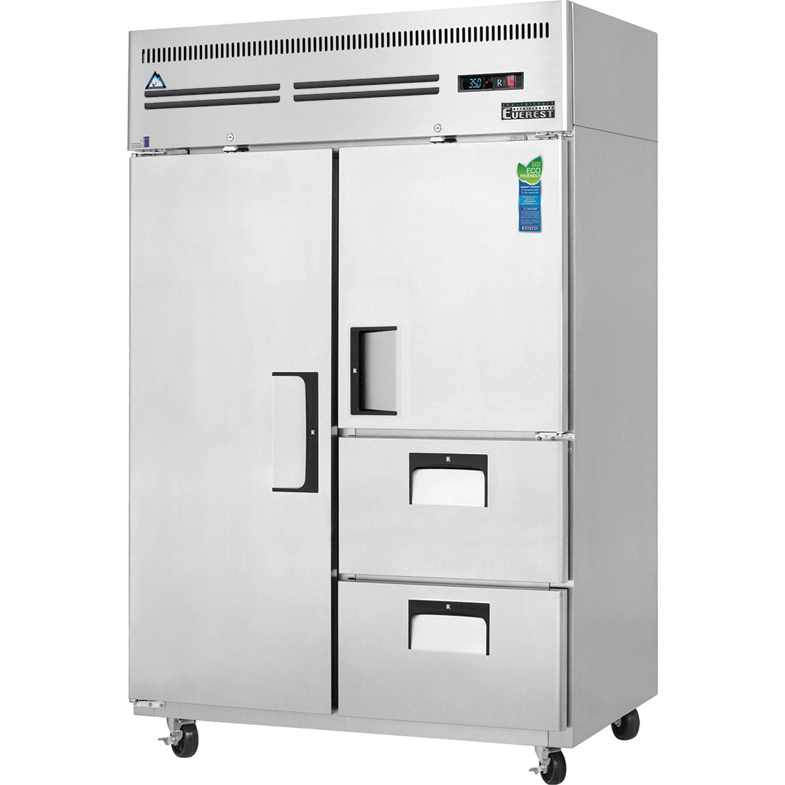 Everest Refrigeration ESR2D2 49.625 Inch Two Section One Full And One Half Door and Drawer Combo Upright Reach-In Refrigerator 48 Cubic Feet