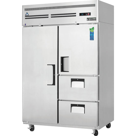 Everest Refrigeration ESR2D2 49.625 Inch Two Section One Full And One Half Door and Drawer Combo Upright Reach-In Refrigerator 48 Cubic Feet