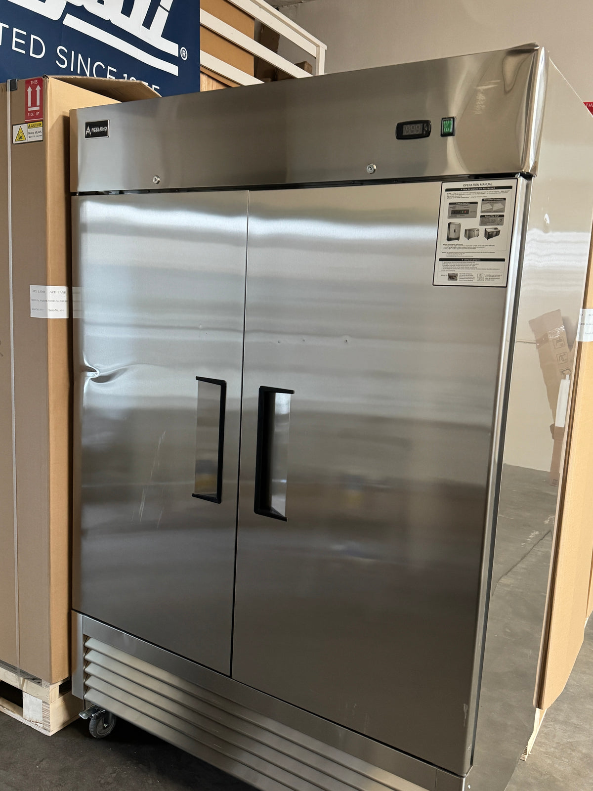 [Clearance]  Aceland AR-49B 2 door 54” Stainless Steel Reach in Upright refrigerator 49 Cu. Ft