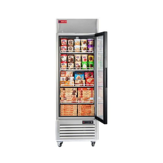 WESTLAKE 27" 1-Glass Door Restaurant Commercial Freezer Merchandiser 23 Cu.ft Stainless Steel Upright Reach-In Display Freezer