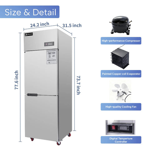 Aceland AF-68 24 Inch Commercial Reach-In Freezer, 2 Split Doors, Stainless Steel Upright Freezer