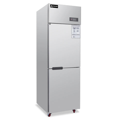 Aceland AR-68  Single Solid Door 24 Inch Commercial Reach-In Refrigerator, 2 Split Doors, Stainless Steel Upright Cooler
