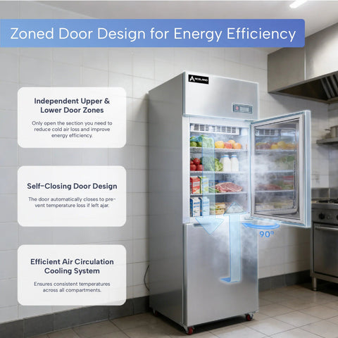 Aceland AR-68  Single Solid Door 24 Inch Commercial Reach-In Refrigerator, 2 Split Doors, Stainless Steel Upright Cooler