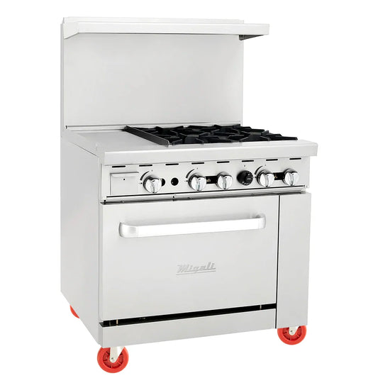 Migali C-RO4B-12GL-LP 36" 4 Burner Gas Range w/ Griddle & Standard Oven, Liquid Propane