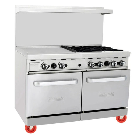 Migali C-RO4B-24GL-NG 48"4 Burner Range, 24” Griddle Left, (2) Ovens, Natural Gas