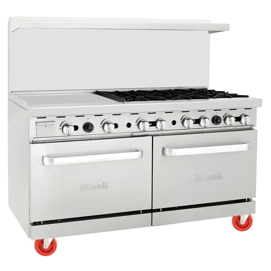 Migali C-RO6B-24GL-LP 60" 6 Burner Gas Range w/ Griddle & (2) Standard Ovens, Liquid Propane