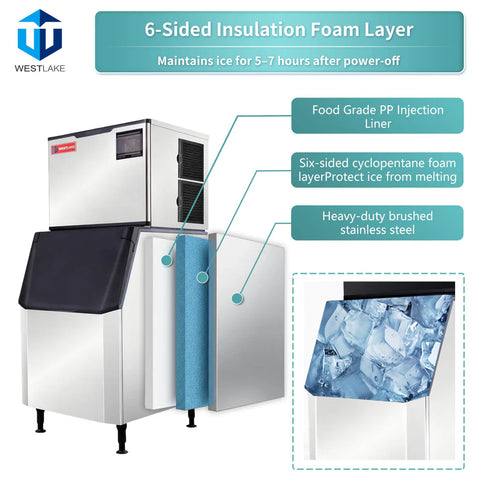 SK-729 Westlake 700 lb. Air Cooled Cube Ice Maker with Bin 440 lb.