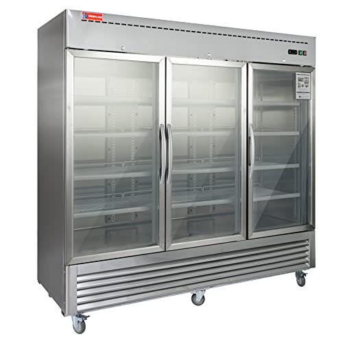 Commercial Refrigerator 3 Glass Door, WESTLAKE WKR-82BG 82" W Merchandiser Reach-in Cooler Upright Fridge 72 Cu.ft for Restaurant, Bar, Shop, Retail