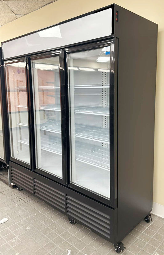 Aceland AKF-72BG 72" W Commercial Display Freezer Merchandiser 3 Glass Door 3 Section Stainless Steel Reach-In Glass Door Upright Air Cooling 54 Cu.ft for Restaurant, Bar, Shop, Retail