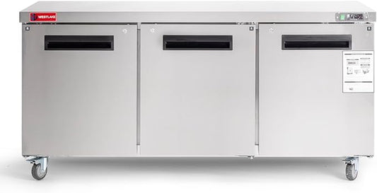 WESTLAKE WKTF-72B 72" W Commercial Freezer Worktop Undercounter Freezer 17.7 Cu.ft Single Door Stainless Steel Counter Fan Cooling Freezer Food Prep Station for Restaurant, Bar Equipment