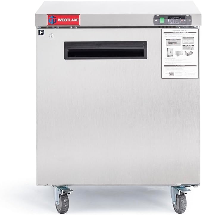 WESTLAKE WKTF-27B 28" W Commercial Freezer Worktop Undercounter Freezer 6.4 Cu.ft Single Door Stainless Steel Counter Fan Cooling Freezer Food Prep Station for Restaurant, Bar Equipment