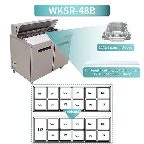 Westlake 48 Inch Double Door Sandwich Prep Table Fridge WKSR-48B