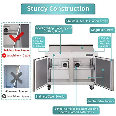Westlake 48 Inch Double Door Sandwich Prep Table Fridge WKSR-48B
