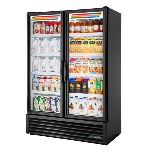 True FLM-54~TSL01 54" Two Section Glass Door Merchandiser w/ Swinging Doors, Black, 115v