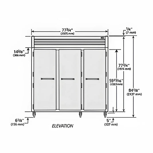 True STA3F-3S-HC 78" Three Section Reach In Freezer, (3) Solid Doors, 208 230v/1ph