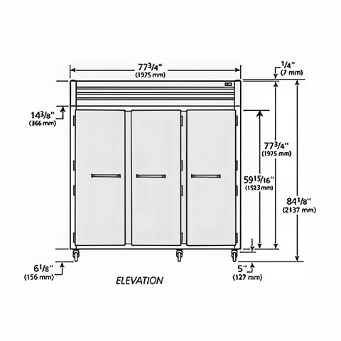 True STG3R-3S-HC 77 3/4" Three Section Reach In Refrigerator, (3) Left/Right Hinge Solid Doors, 115v