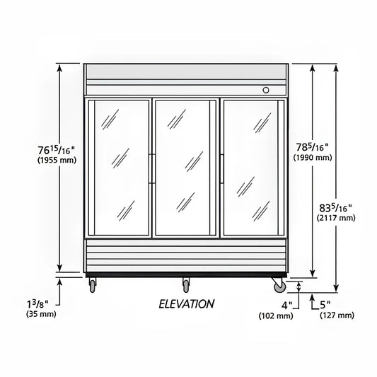 True T-72G-HC~FGD01 78 1/10" Three Section Reach In Refrigerator, (3) Left/Right Hinge Glass Doors, 115v