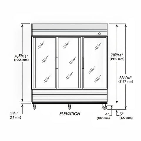 True T-72G-HC~FGD01 78 1/10" Three Section Reach In Refrigerator, (3) Left/Right Hinge Glass Doors, 115v