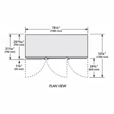 True T-72G-HC~FGD01 78 1/10" Three Section Reach In Refrigerator, (3) Left/Right Hinge Glass Doors, 115v
