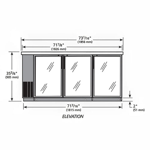 True TBB24-72-3G-Z1-SFT-B-1 72 1/8" Bar Refrigerator - 3 Swinging Glass Doors, Black, 115v