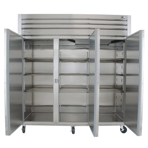 True STR3R-3S 77 3/4" Three Section Reach In Refrigerator, (3) Left/Right Hinge Solid Doors, 115v