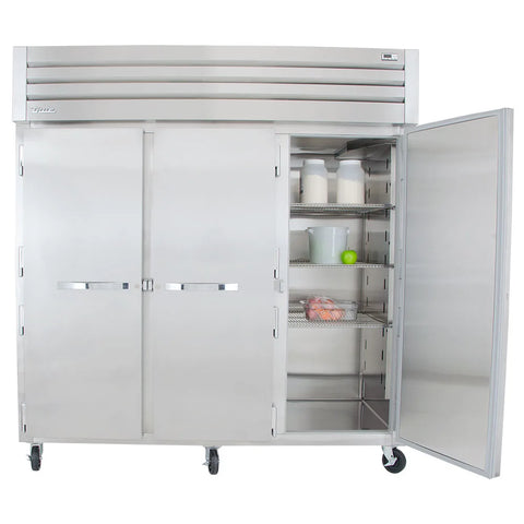 True STR3R-3S 77 3/4" Three Section Reach In Refrigerator, (3) Left/Right Hinge Solid Doors, 115v