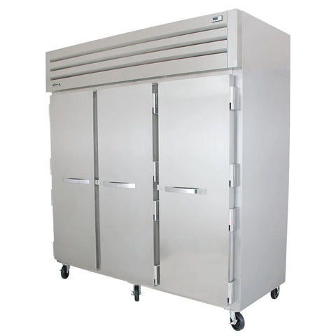 True STR3R-3S 77 3/4" Three Section Reach In Refrigerator, (3) Left/Right Hinge Solid Doors, 115v