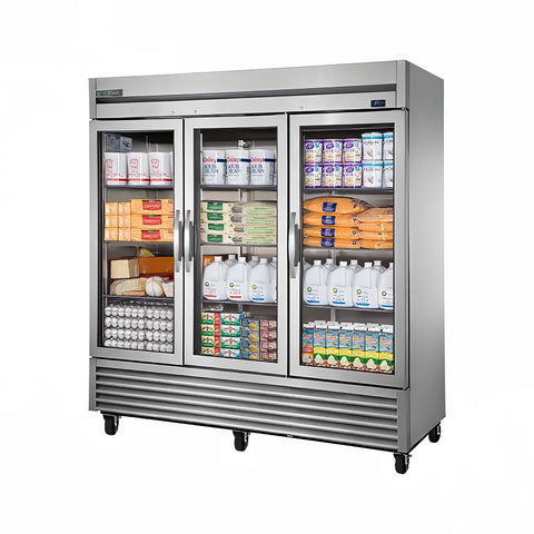 True TS-72G-HC~FGD01 LH 78" Three Section Reach In Refrigerator, (3) Left Hinge Glass Doors, 115v