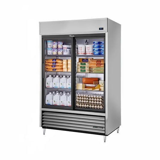 True TSD-47G-HC-LD 54 1/10" Two Section Reach In Refrigerator, (2) Sliding Glass Doors, 115v