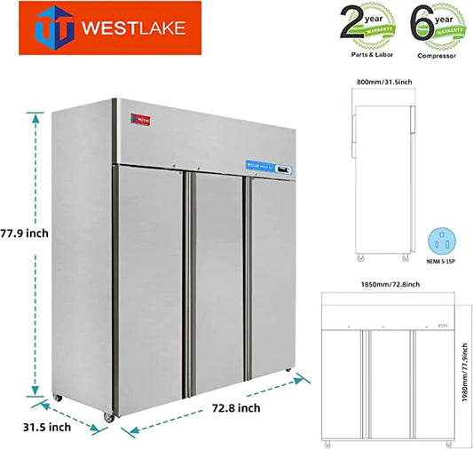 Westlake WK-72R 3 door 72" Stainless Steel Reach in Upright Refrigerator 57 Cu. Ft. (Copy)