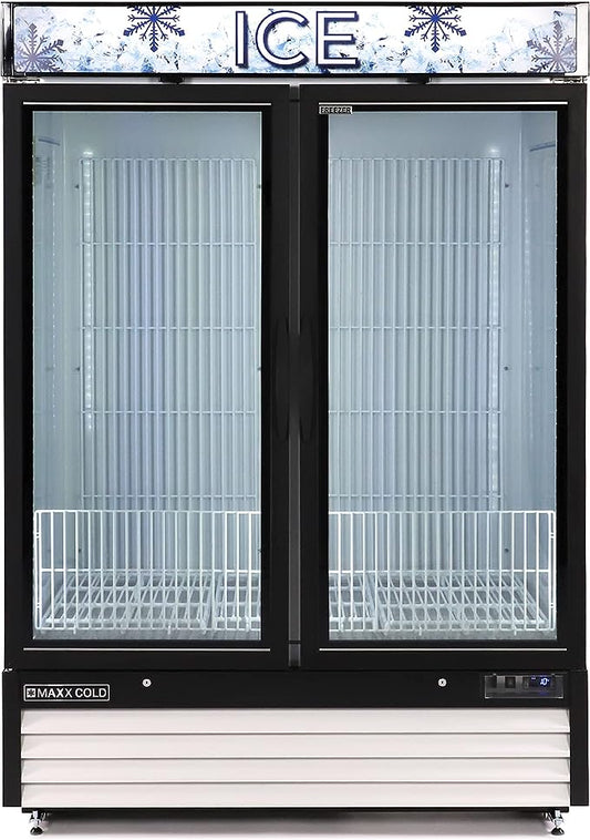 MXM2-48FHC Maxx Cold Double Glass Door Merchandiser Freezer, Swing Door, 48 cu. ft., Storage Capacity, in White