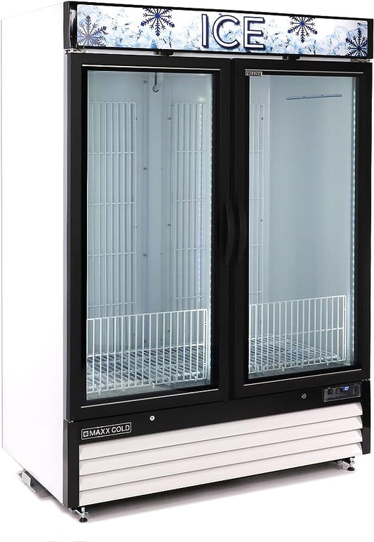 MXM2-48FHC Maxx Cold Double Glass Door Merchandiser Freezer, Swing Door, 48 cu. ft., Storage Capacity, in White