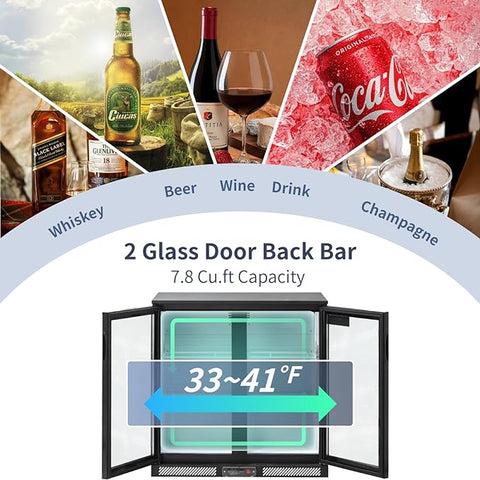Aceland ABC-230 35.4" Glass Door Back Bar Cooler -7 Cu ft