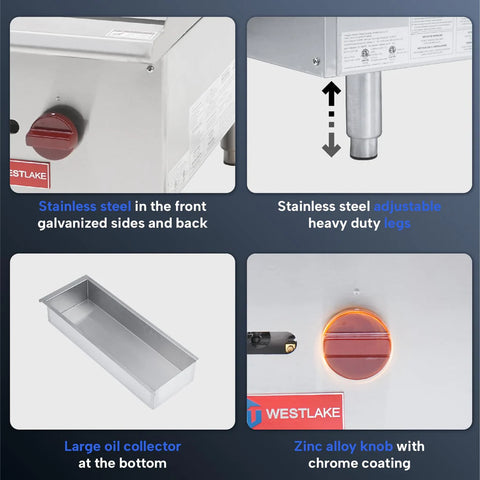 Commercial Gas Griddle, WESTLAKE EGG-60S 60" Countertop Griddle 5 Burner Plate Grill 150,000 BTU