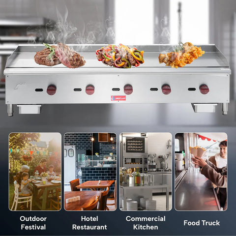 Commercial Gas Griddle, WESTLAKE EGG-60S 60" Countertop Griddle 5 Burner Plate Grill 150,000 BTU
