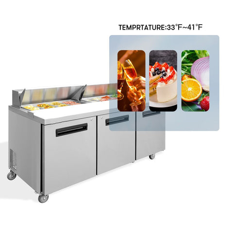 ⚡Flash Sale⚡Aceland ASR-72B Stainless Steel Three Door Food Prep Refrigerator-72 Inches