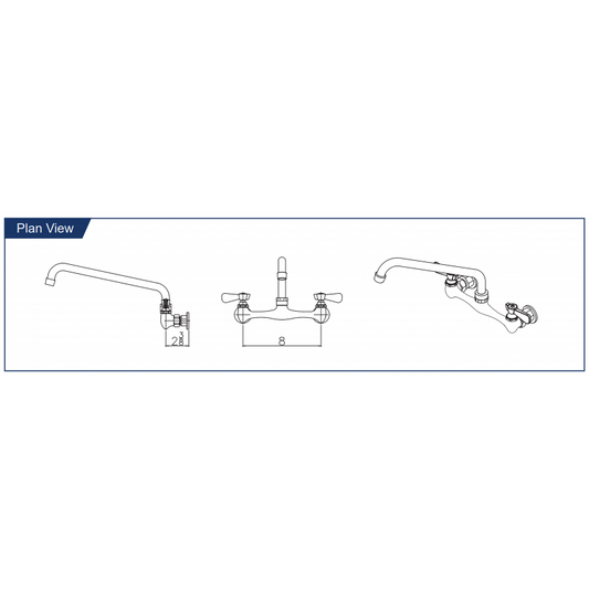 AA 8" Wall Mount Commercial Duty Faucet AA-708G
