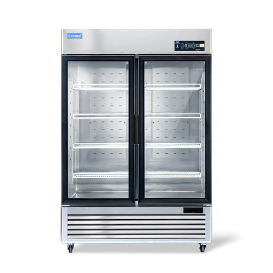 ICECASA 54-Inch Commercial Sliding Glass Door Display Refrigerator - Double Door Reach-in Merchandiser