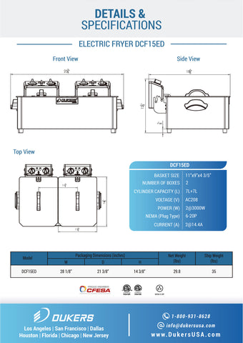Dukers DCF15ED Two Basket Electric Fryer