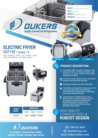 Dukers DCF15E One Basket Electric Fryer
