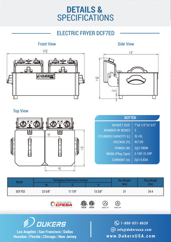 Dukers DCF7ED Two Basket Electric Fryer