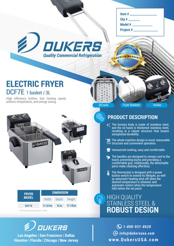 Dukers DCF7E One Basket Electric Fryer