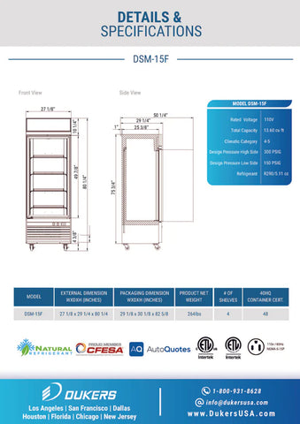 DSM-15F Commercial Single Glass Swing Door Merchandiser Freezer