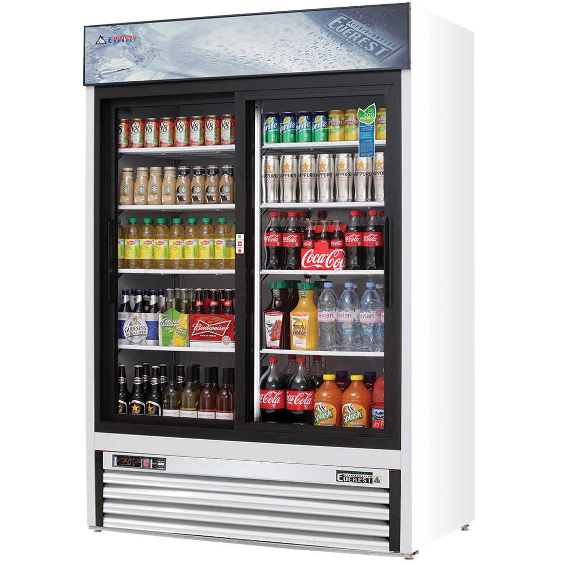 Everest Refrigeration EMGR48 53 Inch Reach-In Glass Door Merchandiser Refrigerator Two-section White Coated Steel