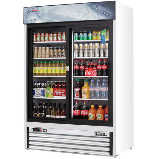 Everest Refrigeration EMGR48 53 Inch Reach-In Glass Door Merchandiser Refrigerator Two-section White Coated Steel